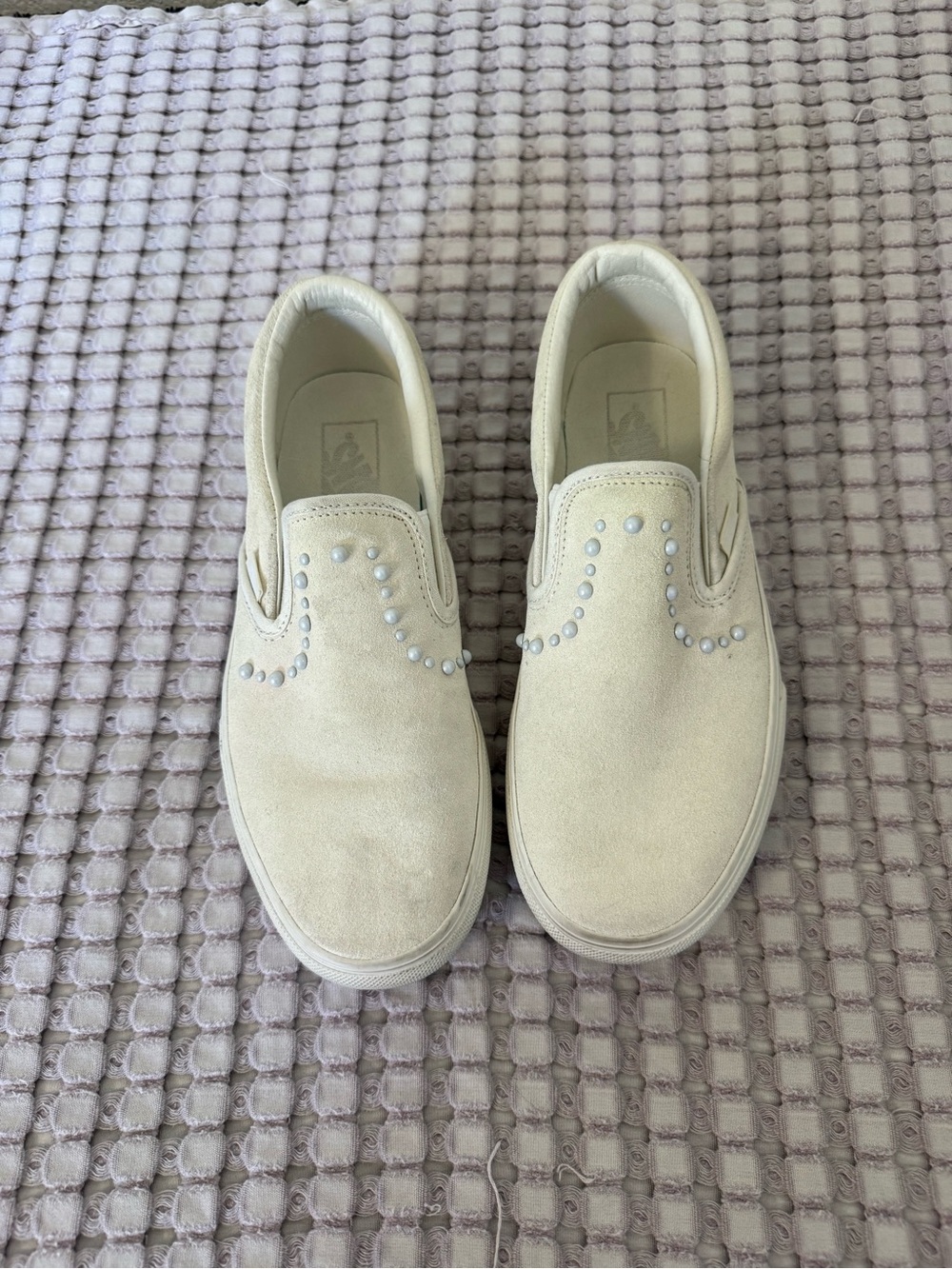 Vans Slip-On Women's Suede Sneakers with Stud Detail - Cream